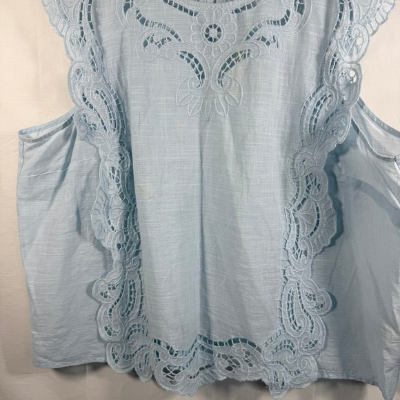 Anthropologie Eyelet Tank Top Size XL NWT Lace Trim Blouse Sky Blue - Picture 5 of 8